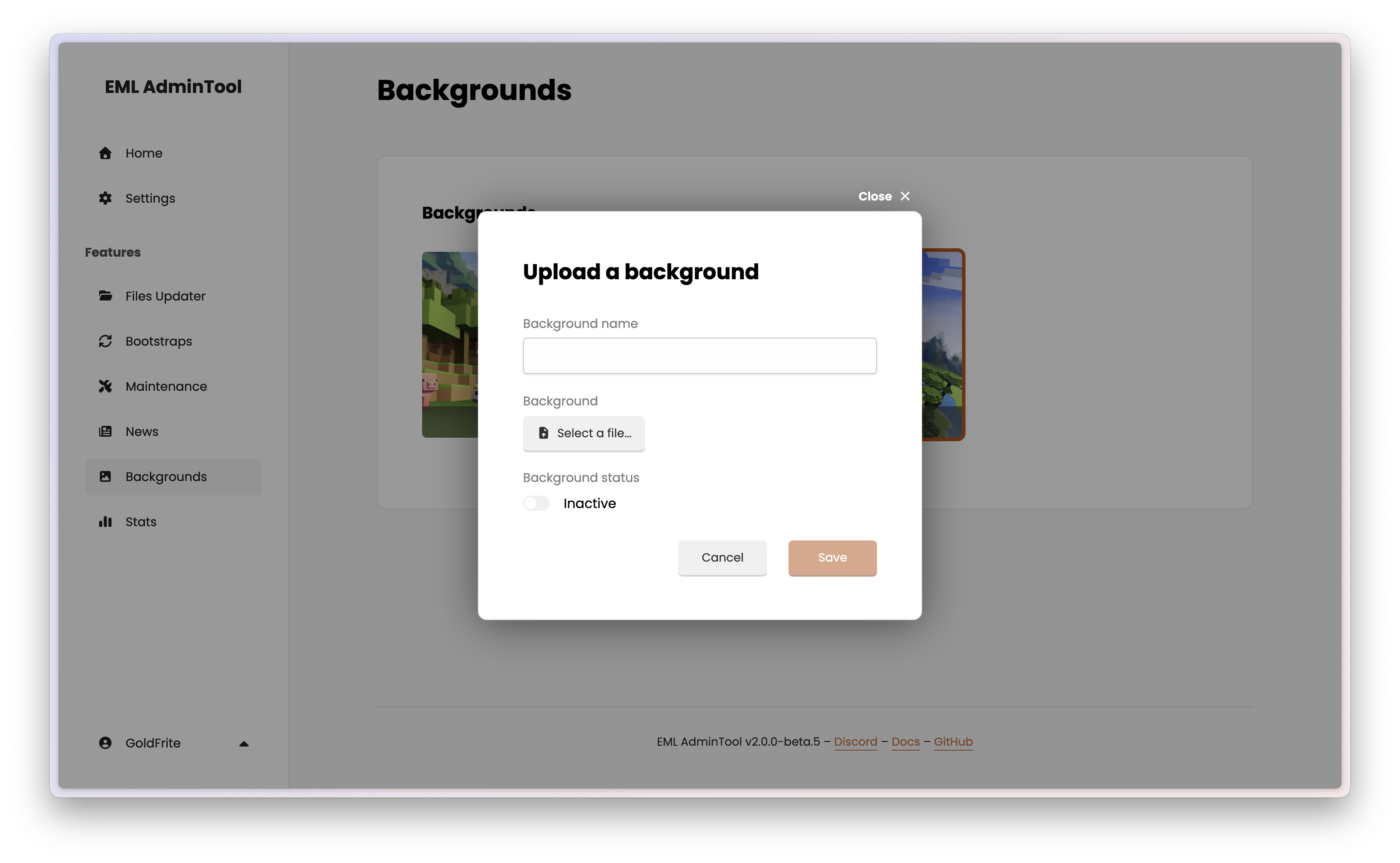 Upload background modal