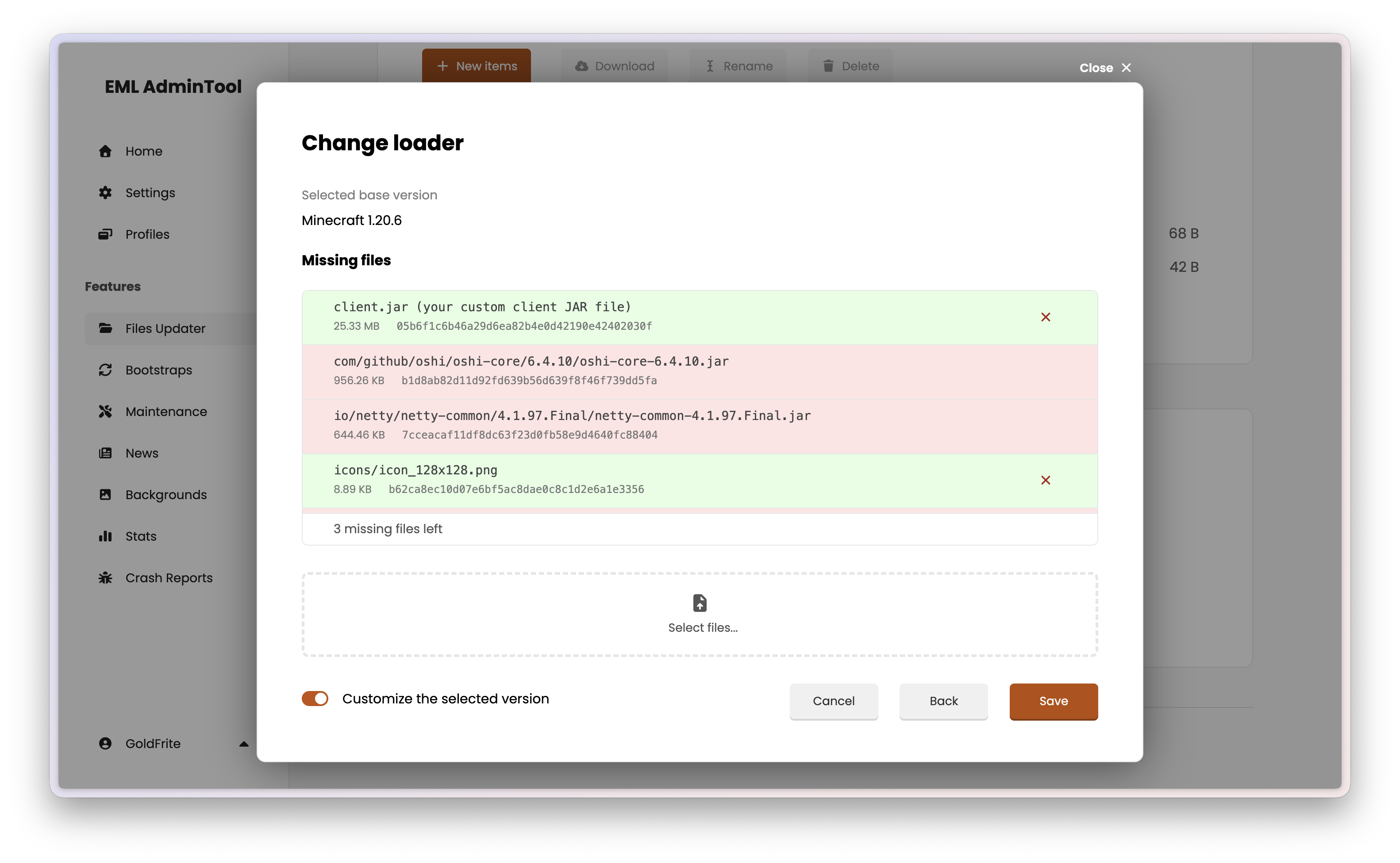 EML AdminTool custom loader modal