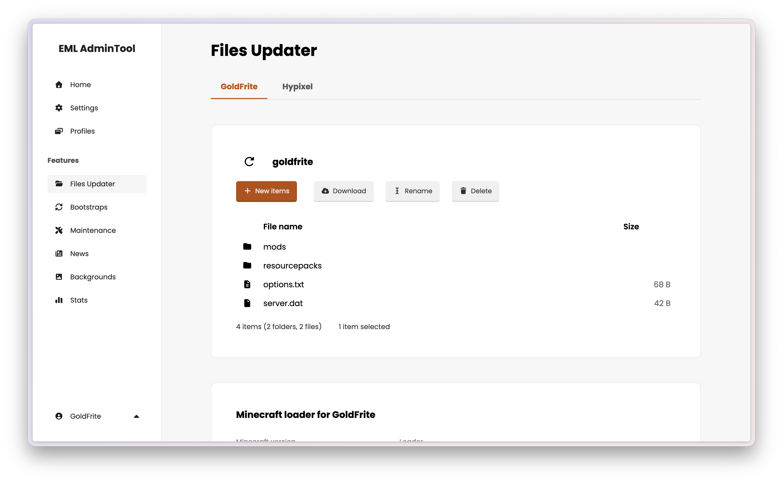 EML AdminTool Files Updater page