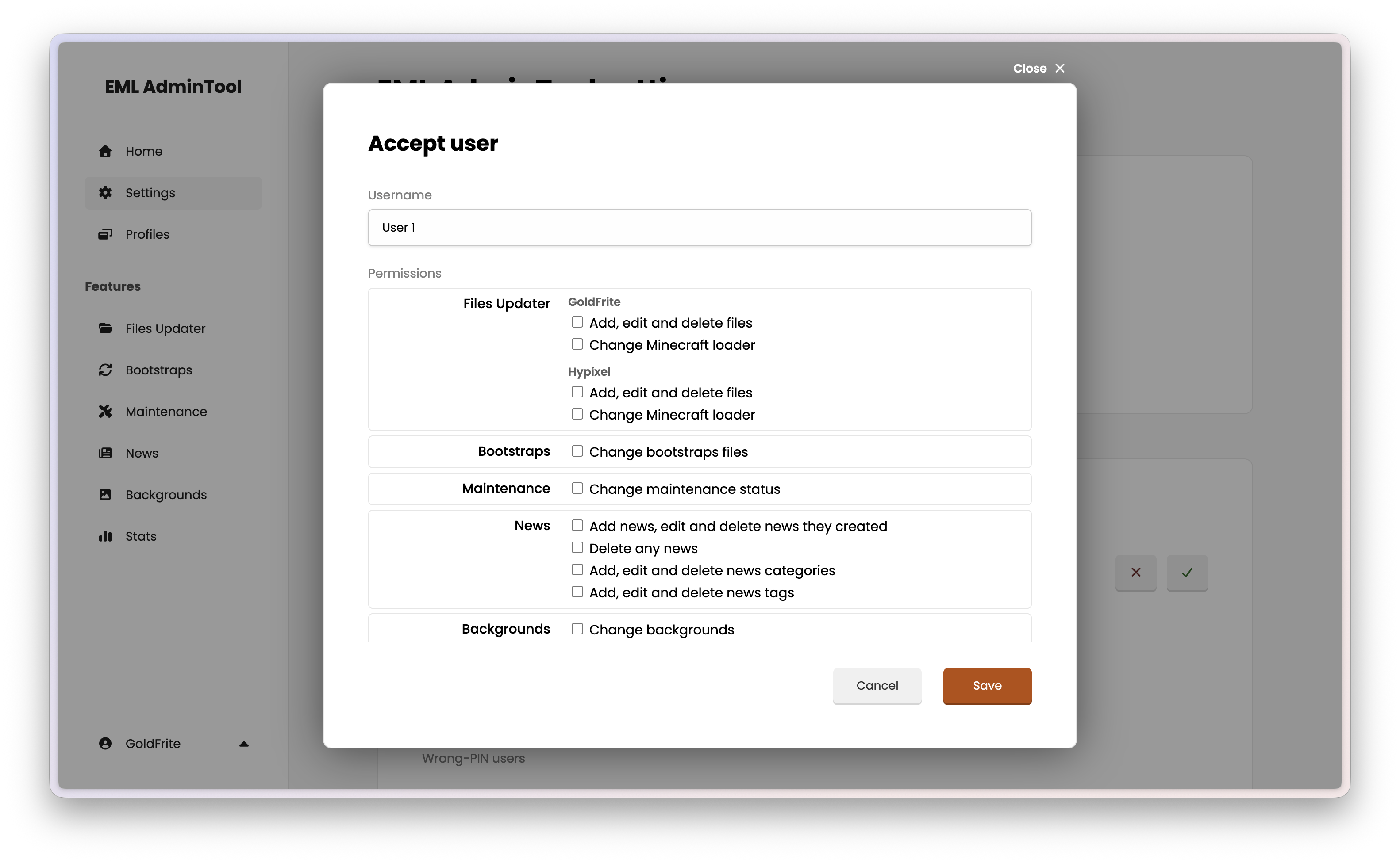 Approve new user modal